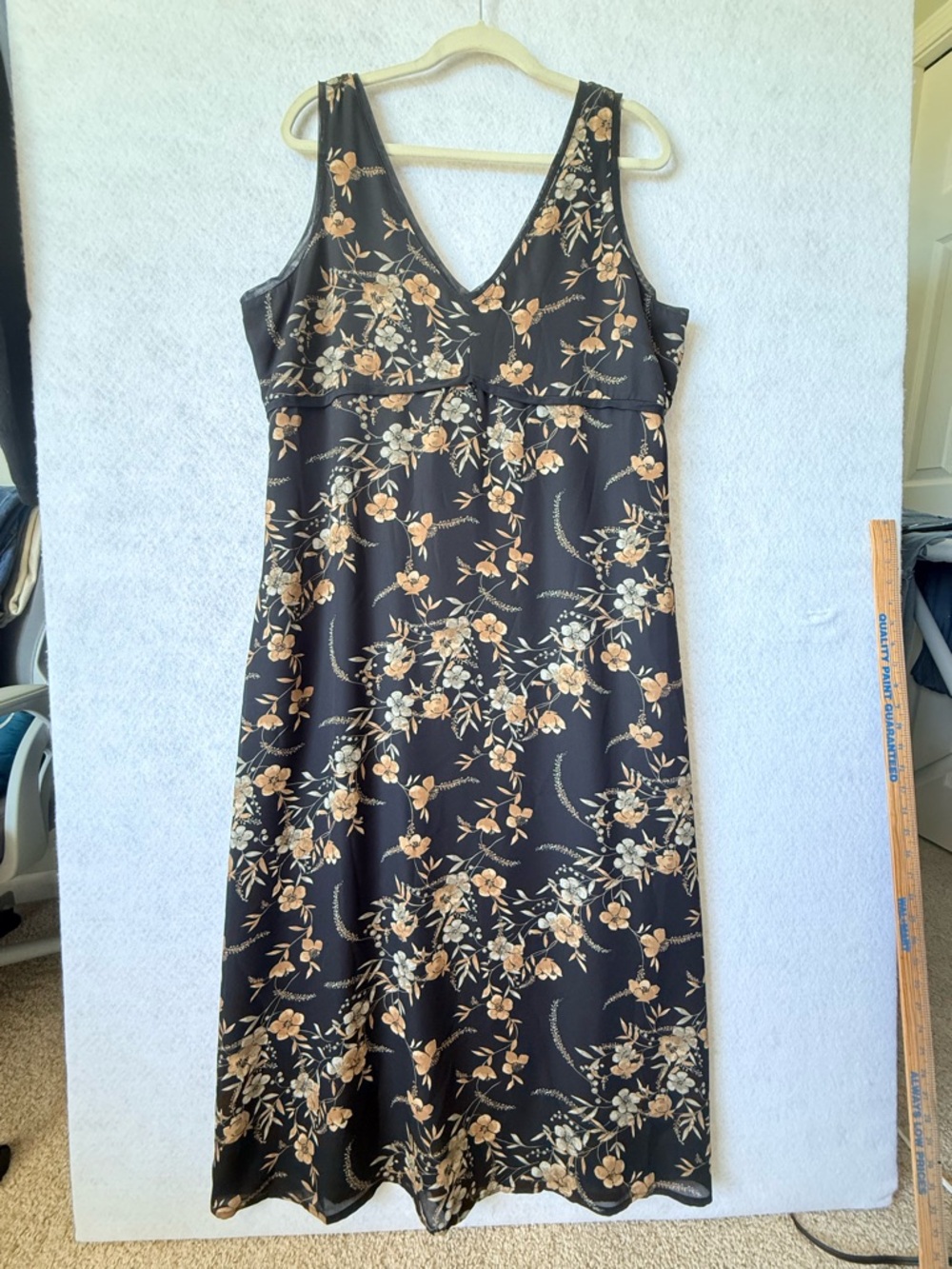Vintage Y2K Old Navy Black Floral Maxi Dress Empire Waist Boho Womens‎ size 18